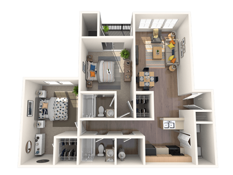 Floor plan for 2 beds, 2 baths, 1070 sqft